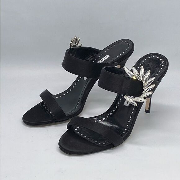 Manolo Blahnik Chivela 90MM Crystal-Embellished Satin Sandals - Picture 6 of 11